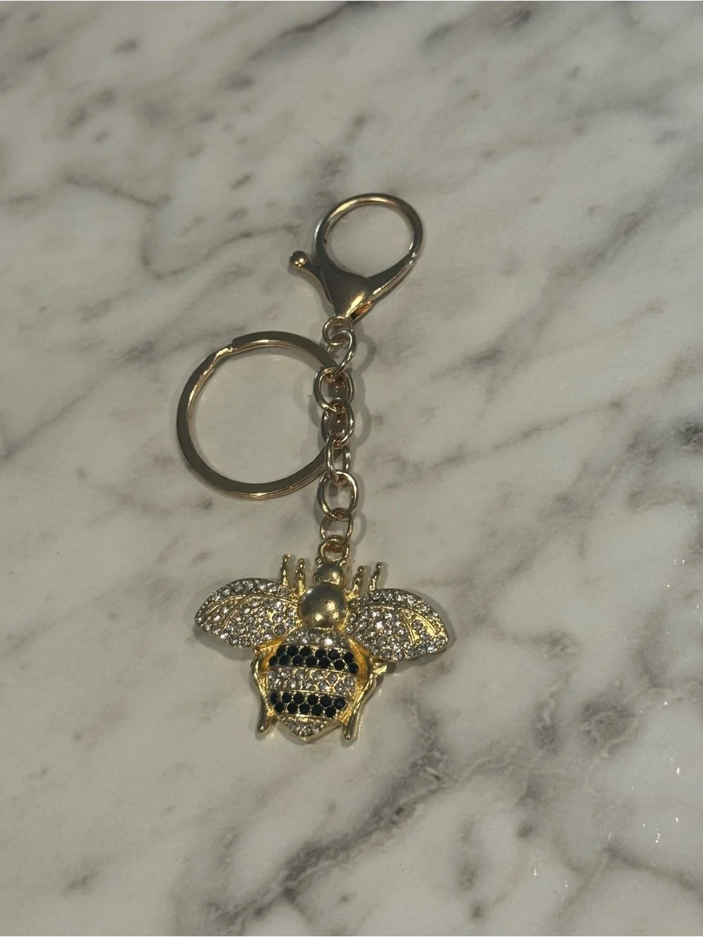 Gold Bee Crystal Keychain Charm - Women Accessories